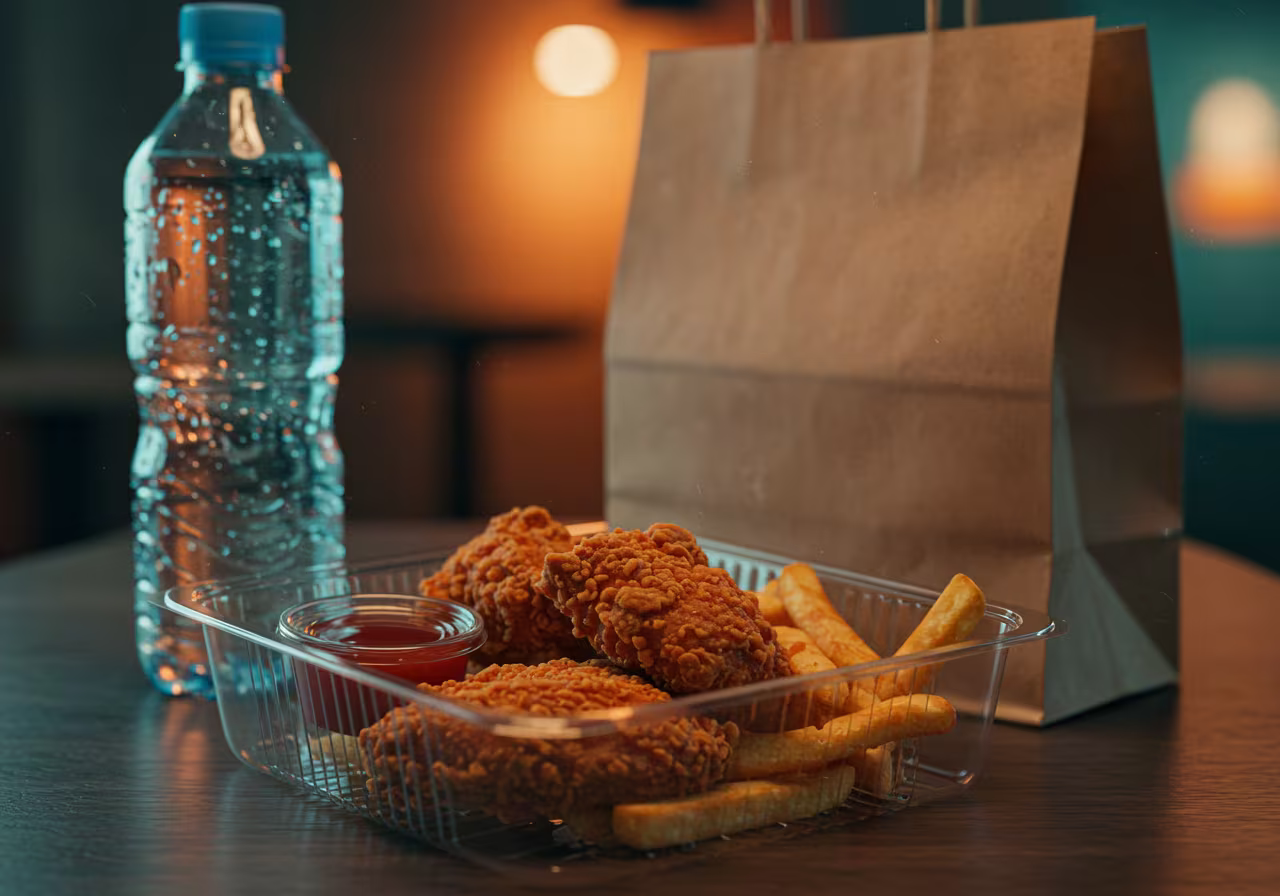 Grocery bag with bread, canned goods, and fresh produce