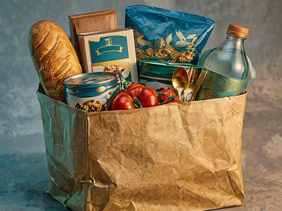 Box of restocked grocery staples