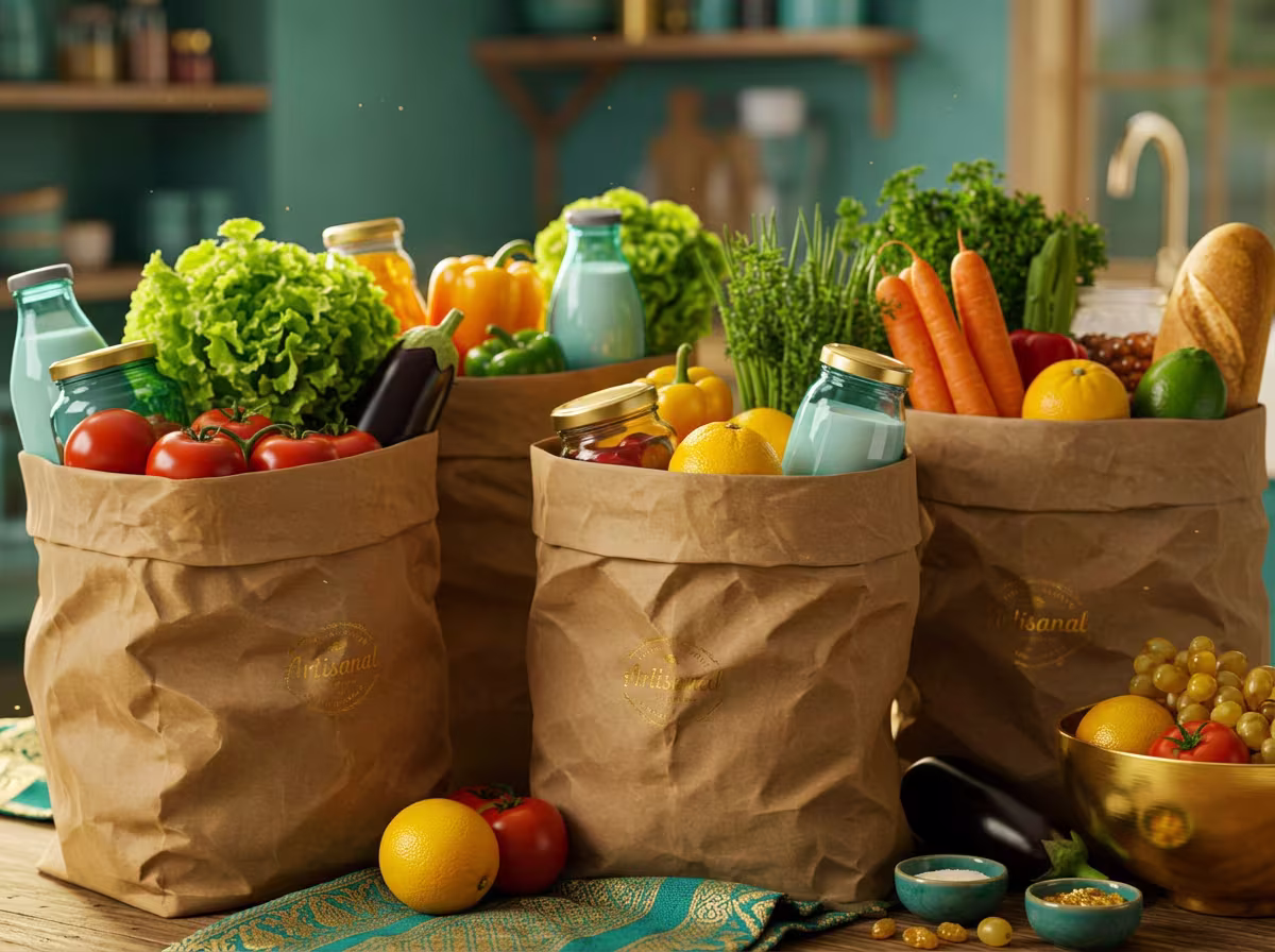 Multiple grocery bags filled with food for families in need