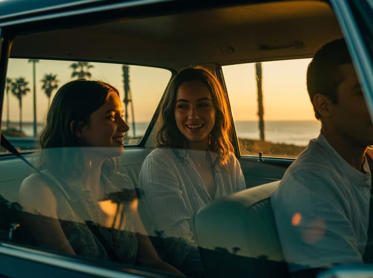 Rideshare passengers in the back seat of a car