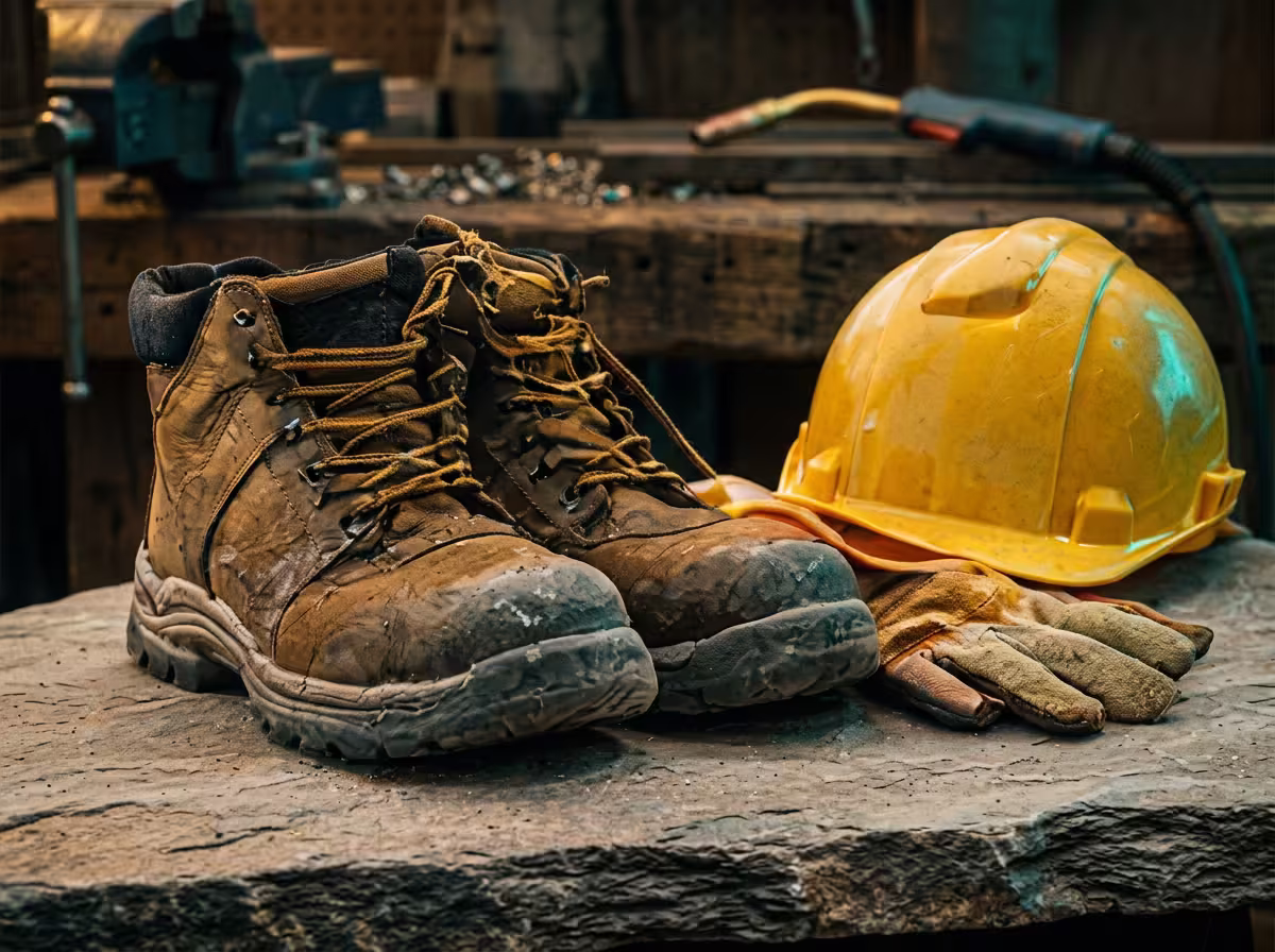 Construction worker in safety gear at a worksite