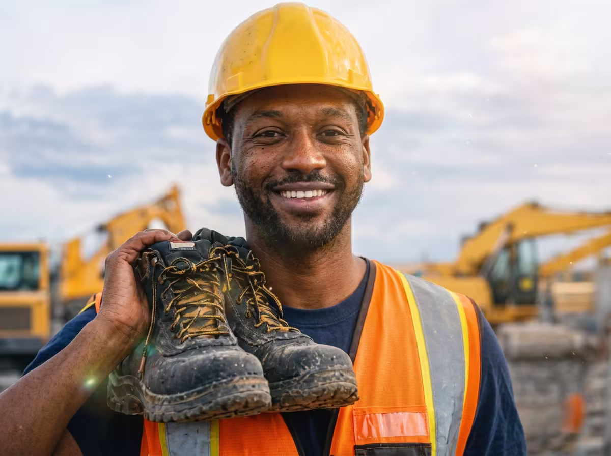 Work boots, hard hat, and safety gloves ready for the first day