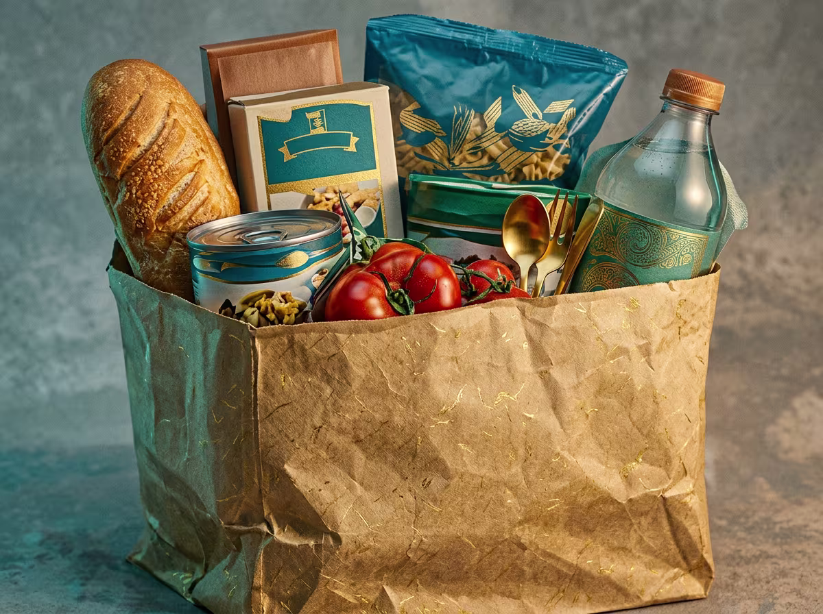 Box of restocked grocery staples