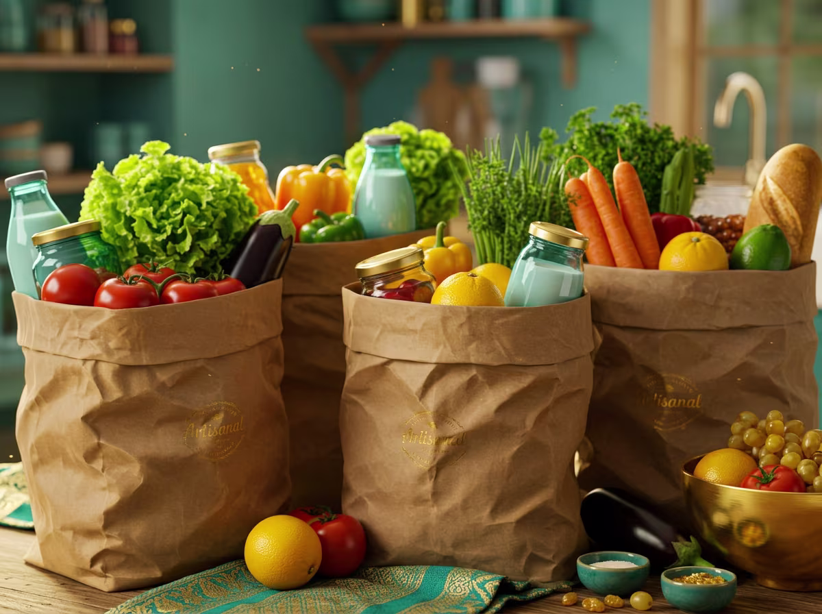 Multiple grocery bags filled with food for families in need