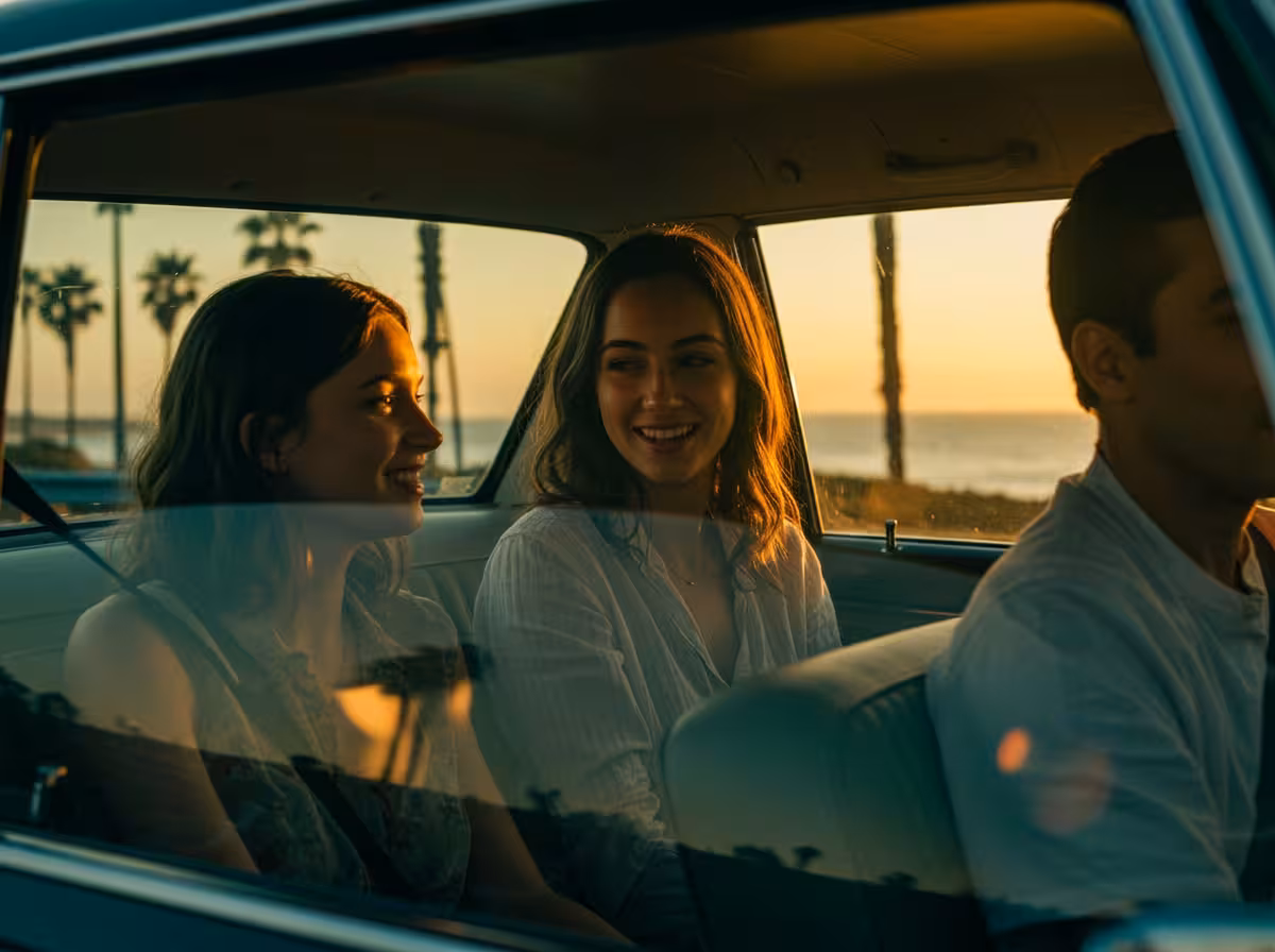 Rideshare passengers in the back seat of a car