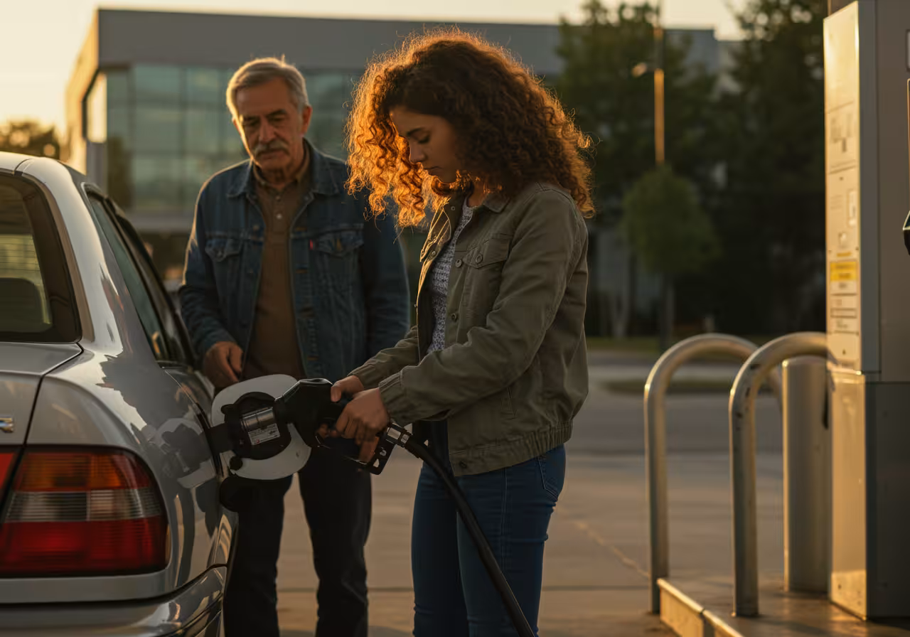 Person refueling their car at a gas station
