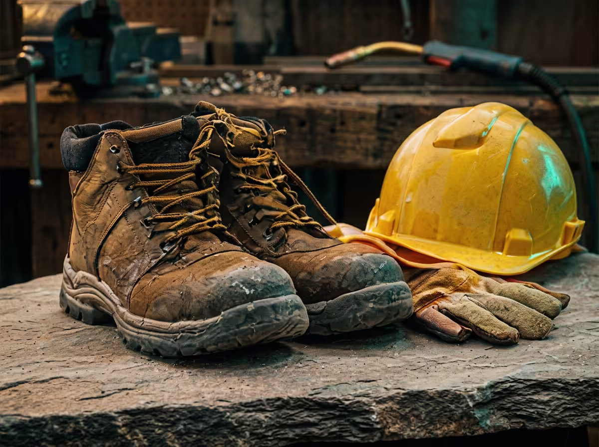 Construction worker in safety gear at a worksite