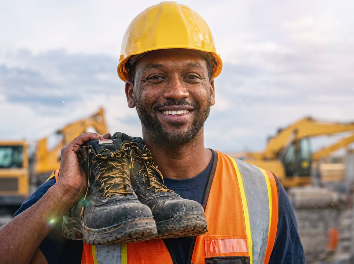 Work boots, hard hat, and safety gloves ready for the first day